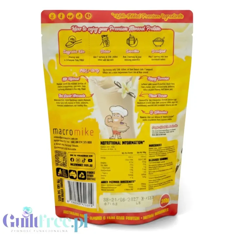 Macro Mike Almond Plant Protein, Vanilla Buttercream, 240g - wegańska migdałowa odżywka białkowa bez glutenu, mleka i sukralozy
