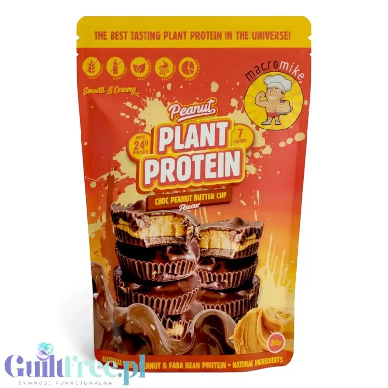Macro Mike Peanut Plant Protein, Choc Peanut Butter Cup 280g - wegańska kremowa odżywka bez glutenu, mleka i sukralozy
