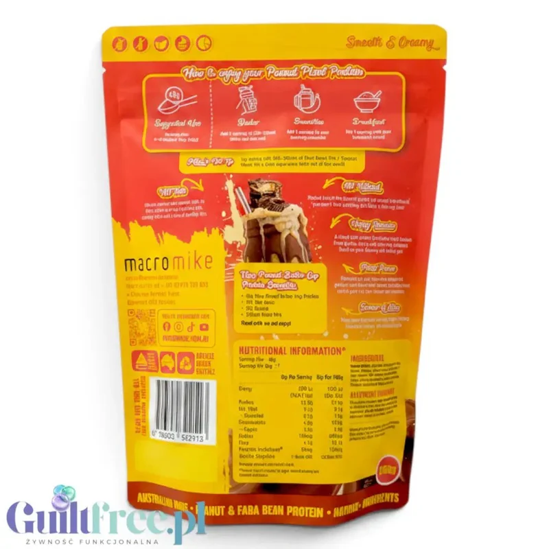 Macro Mike Peanut Plant Protein, Choc Peanut Butter Cup 280g - wegańska kremowa odżywka bez glutenu, mleka i sukralozy