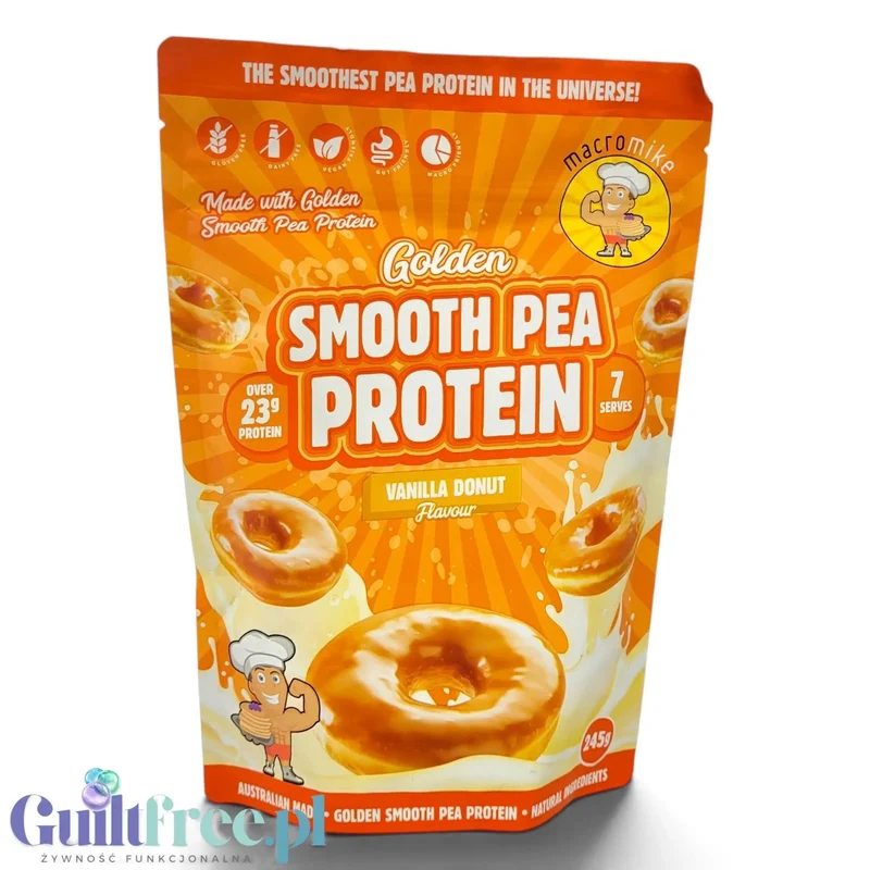 Macro Mike Pea Plant Protein, Vanilla Donut 245g - wegańska turbo kremowa odżywka bez glutenu, mleka i sukralozy