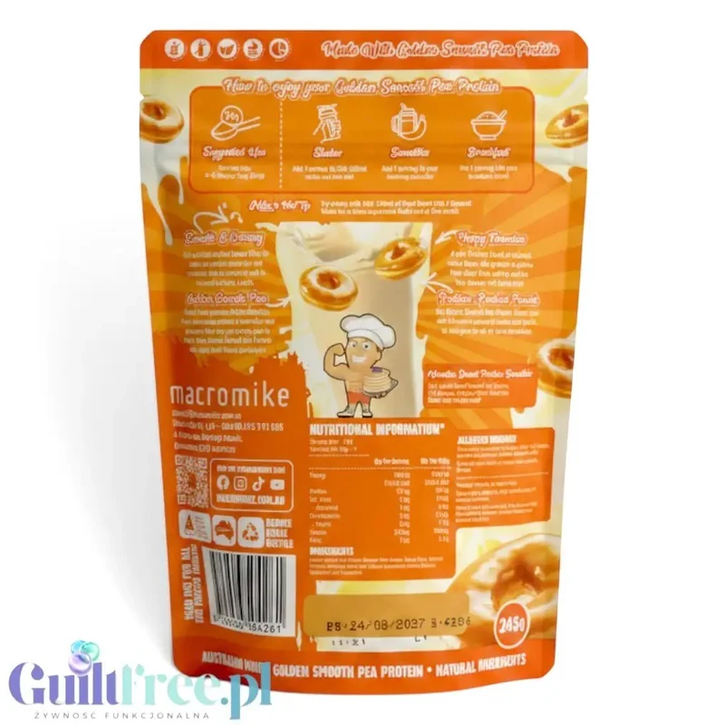 Macro Mike Pea Plant Protein, Vanilla Donut 245g - wegańska turbo kremowa odżywka bez glutenu, mleka i sukralozy