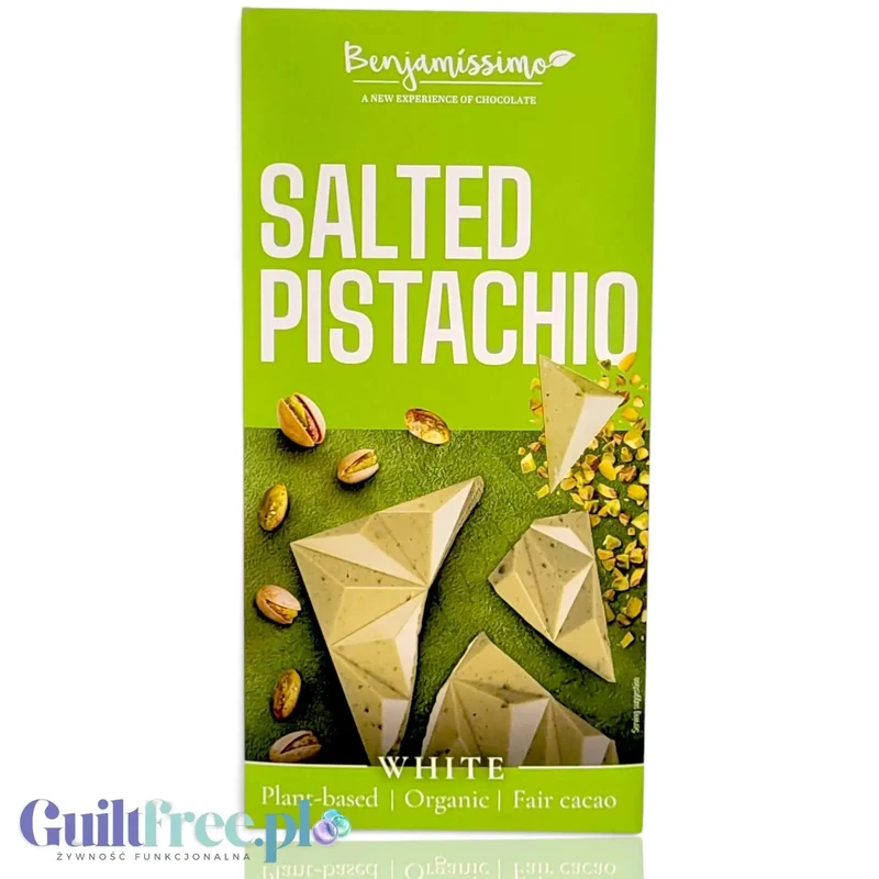 Benjamissimo Salted Pistachio – bio wegańska biała tabliczka kakaowa z pistacjami i solą himalajską