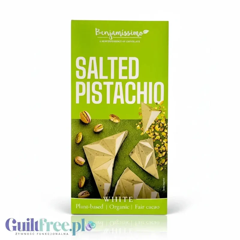 Benjamissimo Salted Pistachio – bio wegańska biała tabliczka kakaowa z pistacjami i solą himalajską