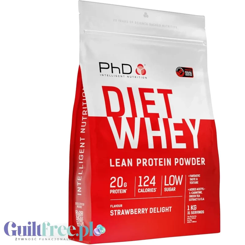 PhD Diet Whey Lean Protein Strawberry Delight 1kg - odżywka białkowa z L-karnityną, CLA i ekstraktem zielonej herbaty