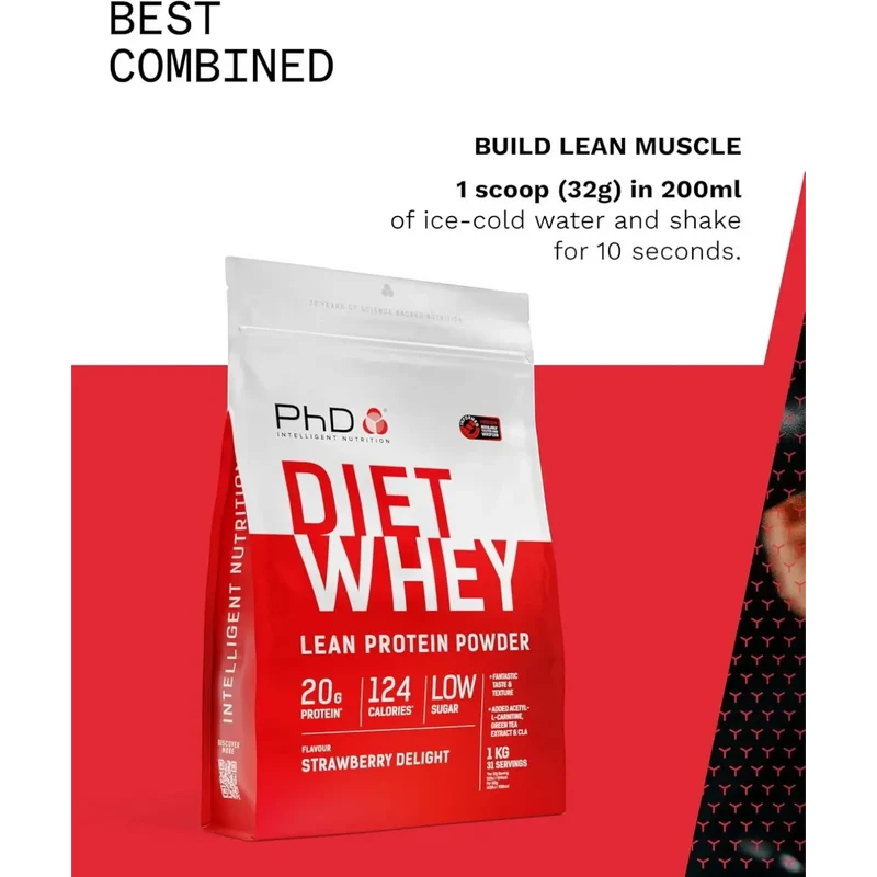 PhD Diet Whey Lean Protein Strawberry Delight 1kg - odżywka białkowa z L-karnityną, CLA i ekstraktem zielonej herbaty