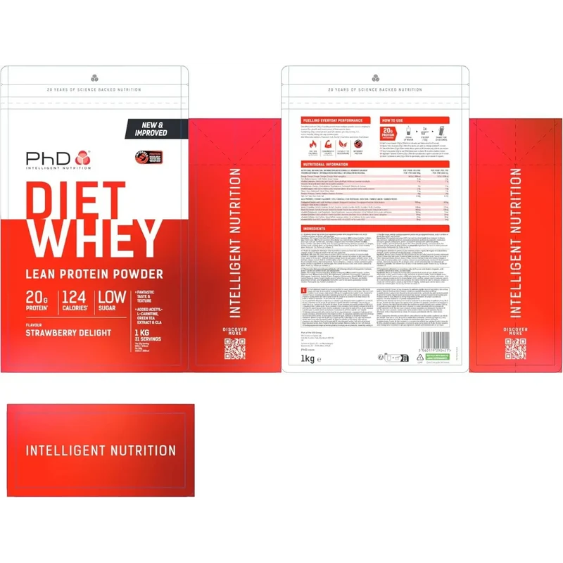 PhD Diet Whey Lean Protein Strawberry Delight 1kg - odżywka białkowa z L-karnityną, CLA i ekstraktem zielonej herbaty