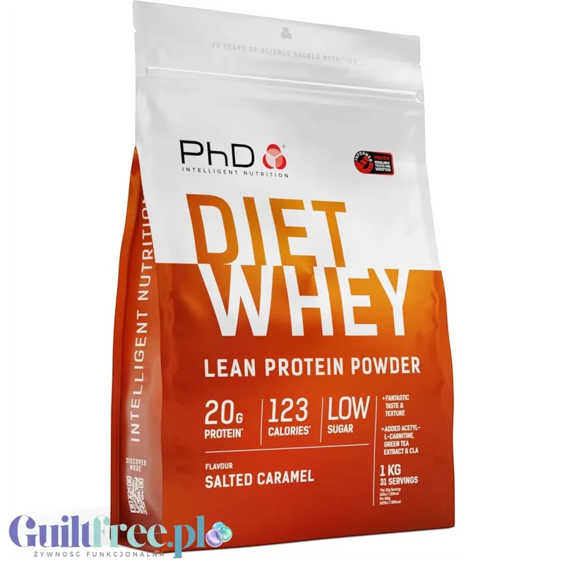PhD Diet Whey Lean Protein Salted Caramel 1kg - odżywka białkowa z L-karnityną, CLA i ekstraktem zielonej herbaty