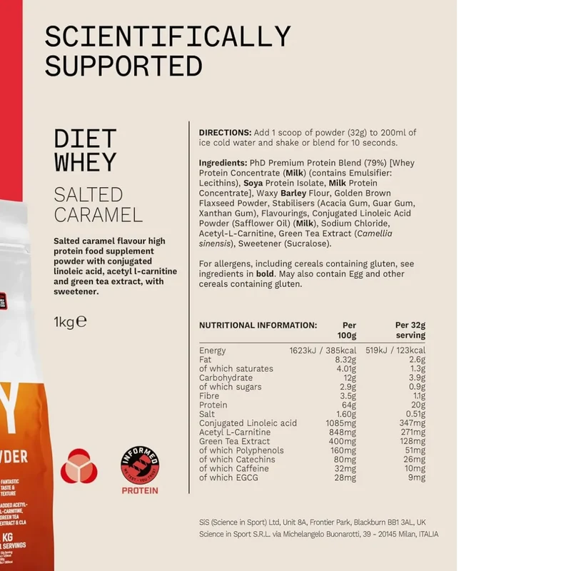 PhD Diet Whey Lean Protein Salted Caramel 1kg - odżywka białkowa z L-karnityną, CLA i ekstraktem zielonej herbaty