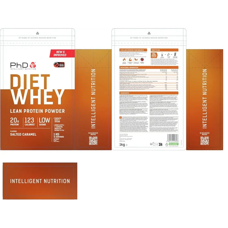 PhD Diet Whey Lean Protein Salted Caramel 1kg - odżywka białkowa z L-karnityną, CLA i ekstraktem zielonej herbaty