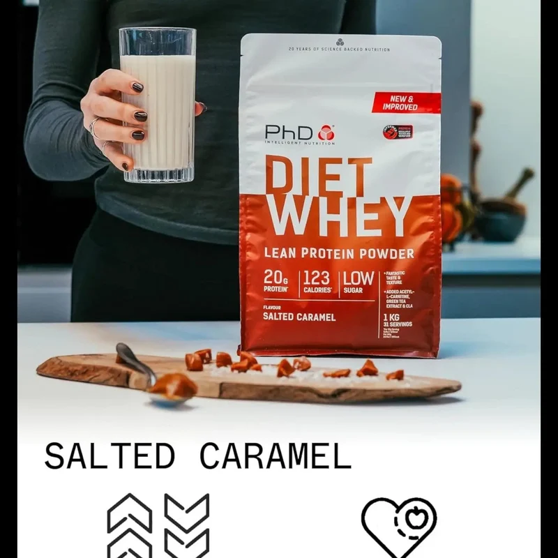 PhD Diet Whey Lean Protein Salted Caramel 1kg - odżywka białkowa z L-karnityną, CLA i ekstraktem zielonej herbaty