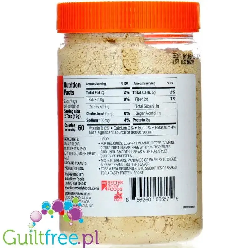 BetterBody Foods PB Fit Peanut Butter Powder 368g - odtłuszczone masło orzechowe w proszku