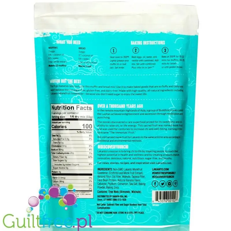Lakanto Banana Nut Muffin & Bread Mix - mieszanka do wypieku keto mufinek bananowych bez cukru