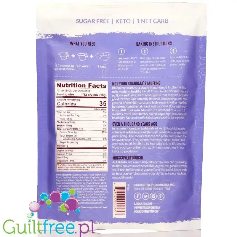 Lakanto Blueberry Muffin Mix - mieszanka do wypieku bezglutenowych babeczek bez cukru