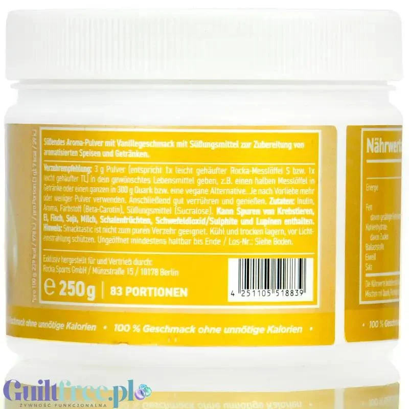 Rocka Nutrition Smacktastic Vanilla Cream 250g - wegański słodzący aromat waniliowy w proszku