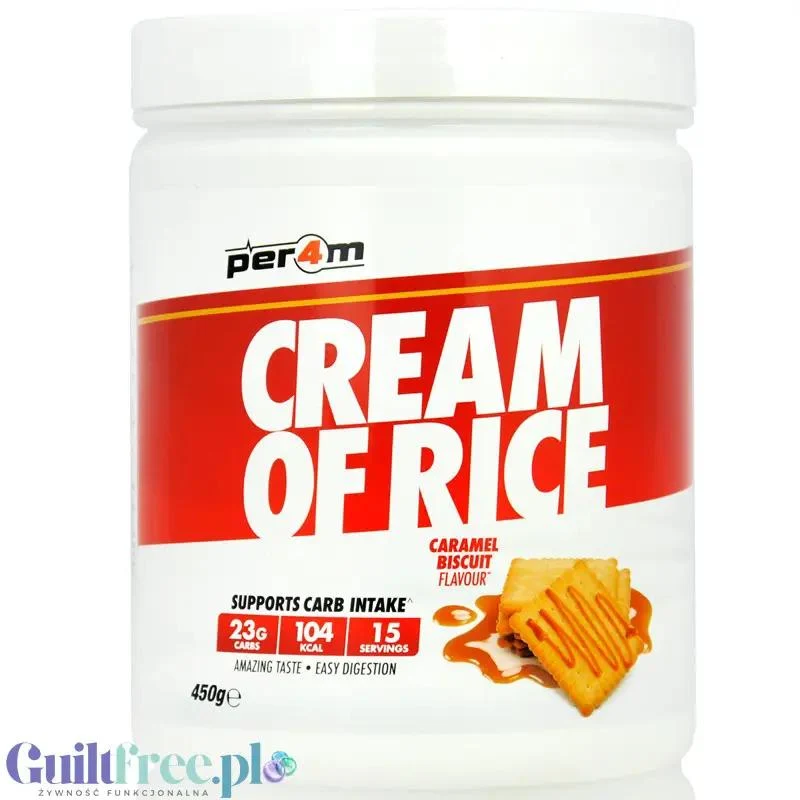 Per4m Cream of Rice, Caramel Biscuit 450g - kleik ryżowy bez cukru, regeneracyjny posiłek treningowy, Karmelowe ciasteczko