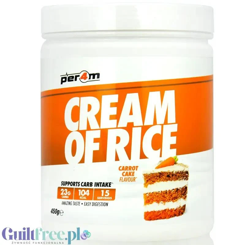 Per4m Cream of Rice, Carrot Cake 450g - kleik ryżowy bez cukru, regeneracyjny posiłek treningowy, smak Ciasto Marchewkowe