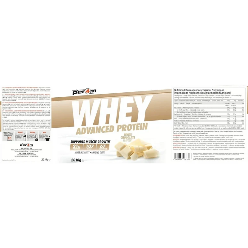 Per4M Whey Advanced Protein White Chocolate 2010g - gęsta odżywka białkowa WPC, WPI & MPC