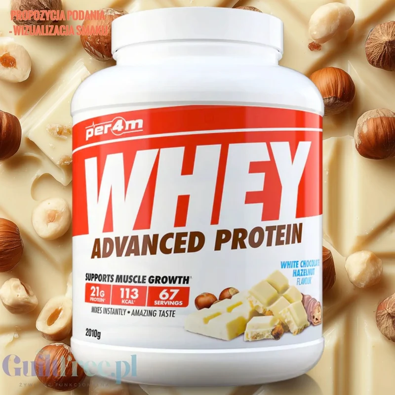 Per4m Whey Advanced Protein White Chocolate Hazelnut 2kg - gęsta odżywka białkowa WPC, WPI & MPC, Biała Czeko & Orzechy laskowe