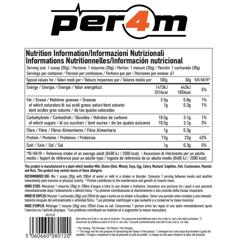 Per4m Whey Advanced Protein White Chocolate Hazelnut 2kg - gęsta odżywka białkowa WPC, WPI & MPC, Biała Czeko & Orzechy laskowe