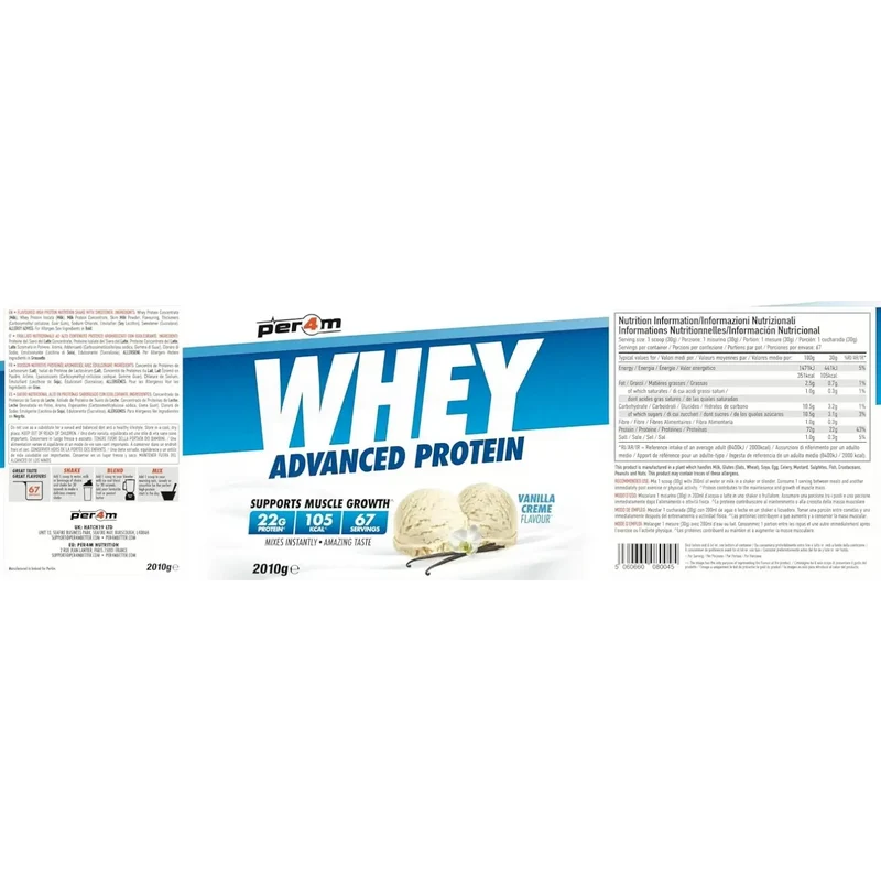 Per4M Whey Advanced Protein Vanilla Creme 2010g - gęsta odżywka białkowa WPC, WPI & MPC, Krem Waniliowy