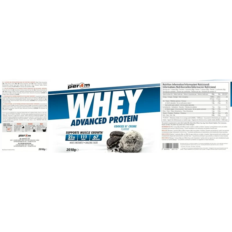 Per4M Whey Advanced Protein Cookies Cream 2010g - gęsta odżywka białkowa WPC, WPI & MPC