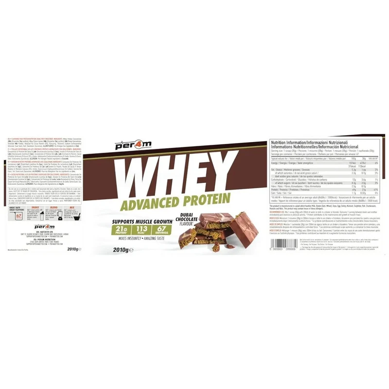 Per4M Whey Advanced Protein Dubai Chocolate 2010g - gęsta odżywka białkowa WPC, WPI & MPC o smaku Dubajskiej Czekolada
