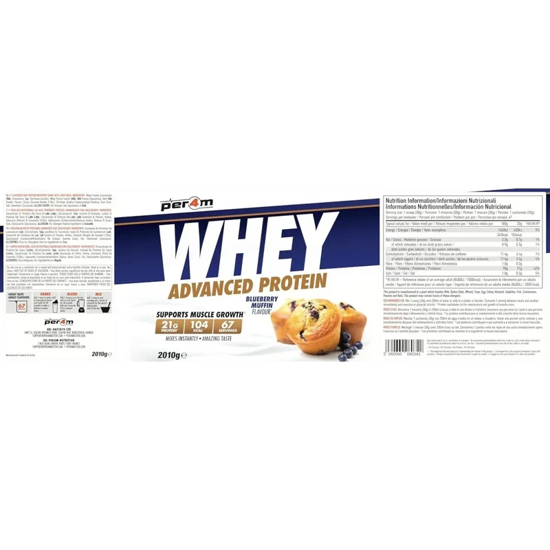 Per4M Whey Advanced Protein Blueberry Muffin 2010g - gęsta odżywka białkowa WPC, WPI & MPC