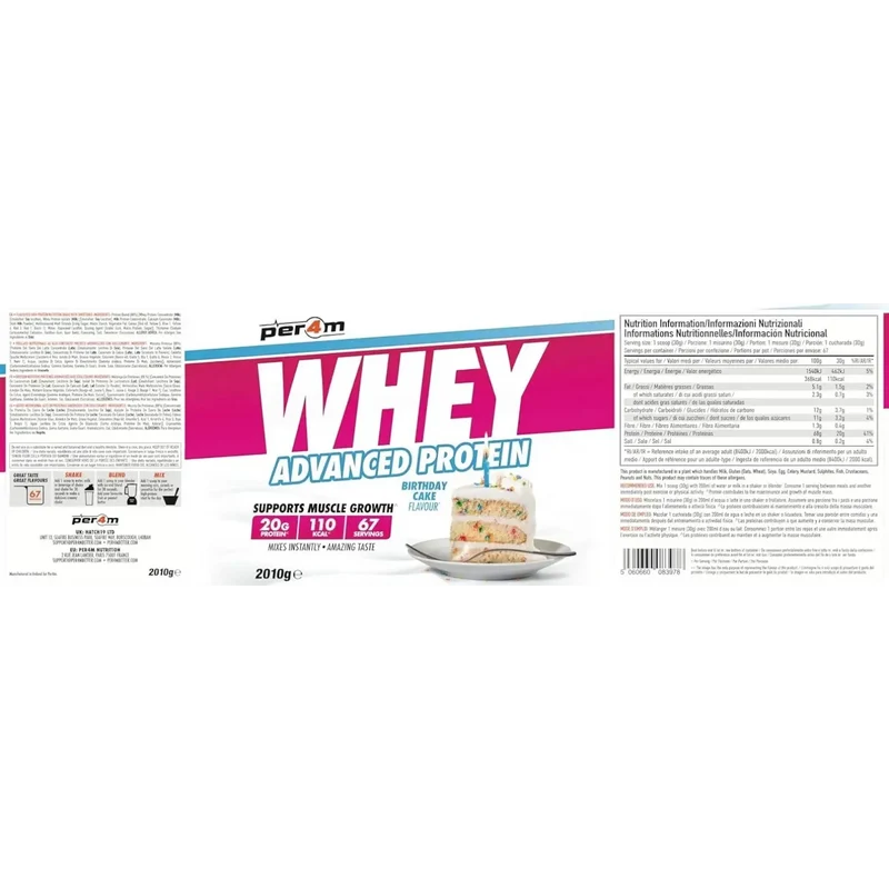 Per4M Whey Advanced Protein Birthday Cake 2010g - gęsta odżywka białkowa WPC, WPI & MPC