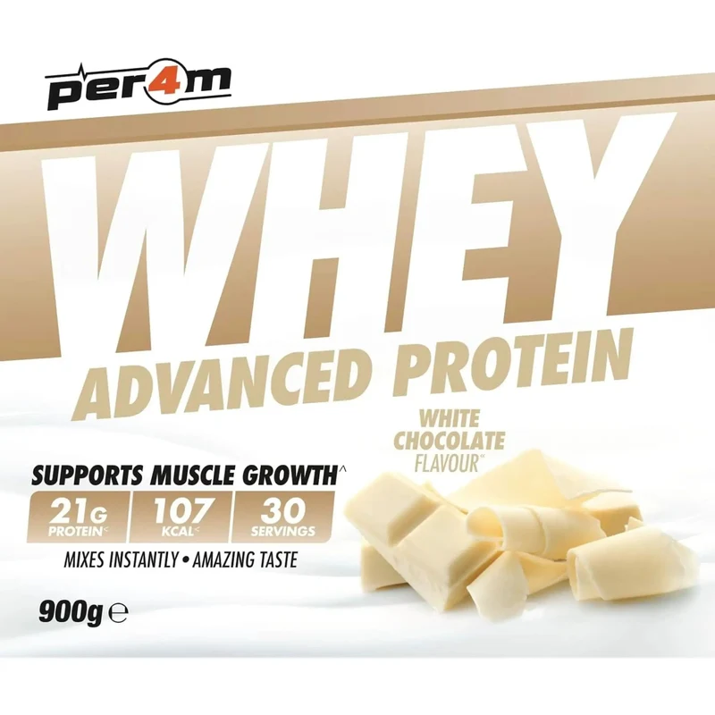 Per4m Whey Advanced Protein White Chocolate 900g - gęsta odżywka białkowa WPC, WPI & MPC, Biała Czekolada