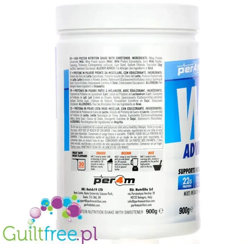 Per4m Whey Advanced Protein Vanilla Creme 900g - gęsta odżywka białkowa WPC, WPI & MPC, Krem Waniliowy