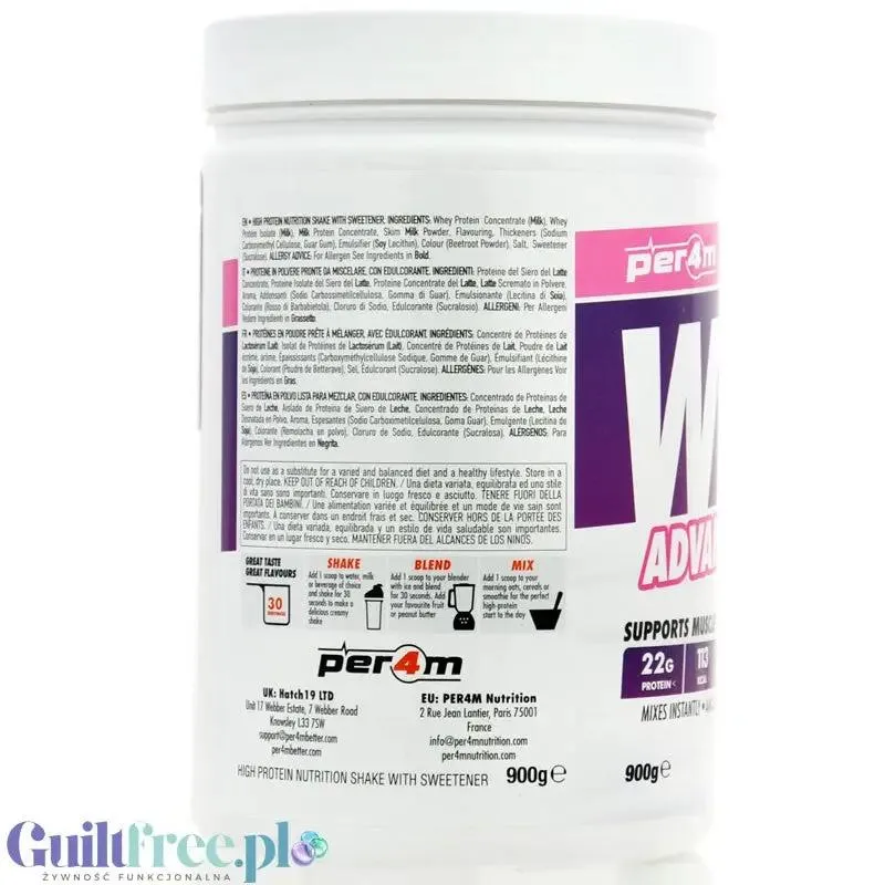 Per4m Whey Advanced Protein Fluffy Marshmallow 900g - gęsta odżywka białkowa WPC, WPI & MPC