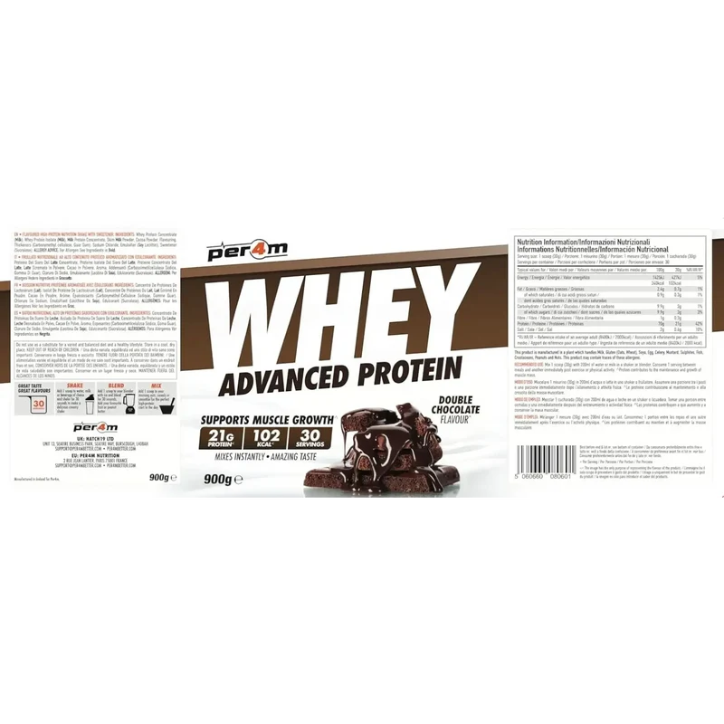 Per4m Whey Advanced Protein Double Chocolate 900g - gęsta odżywka białkowa WPC, WPI & MPC