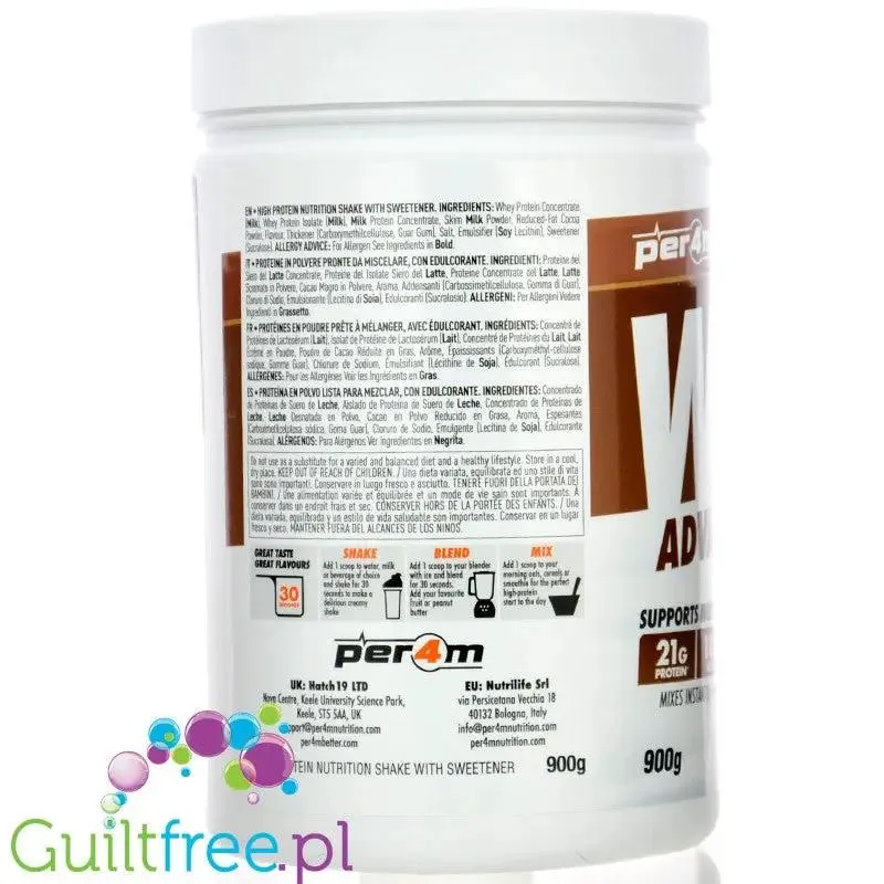 Per4m Whey Advanced Protein Chocotella 900g - gęsta odżywka białkowa WPC, WPI & MPC, Krem Czekoladowy & Orzechy