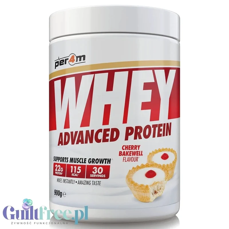 Per4m Whey Advanced Protein Cherry Bakewell 900g - gęsta odżywka białkowa WPC, WPI & MPC, smak Placek z Wiśniami