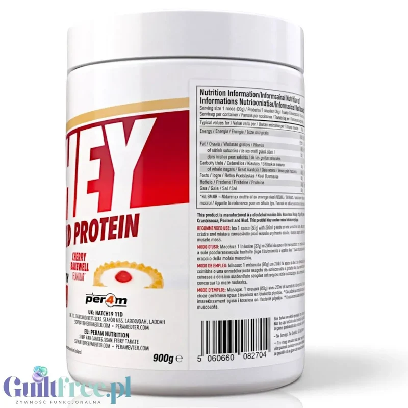 Per4m Whey Advanced Protein Cherry Bakewell 900g - gęsta odżywka białkowa WPC, WPI & MPC, smak Placek z Wiśniami