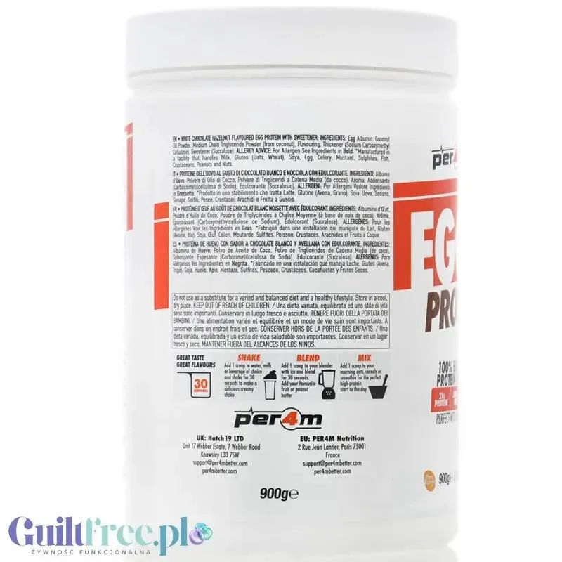 Per4m Egg White Protein White Chocolate Hazelnut - odżywka białkowa z białek jaj albuminy