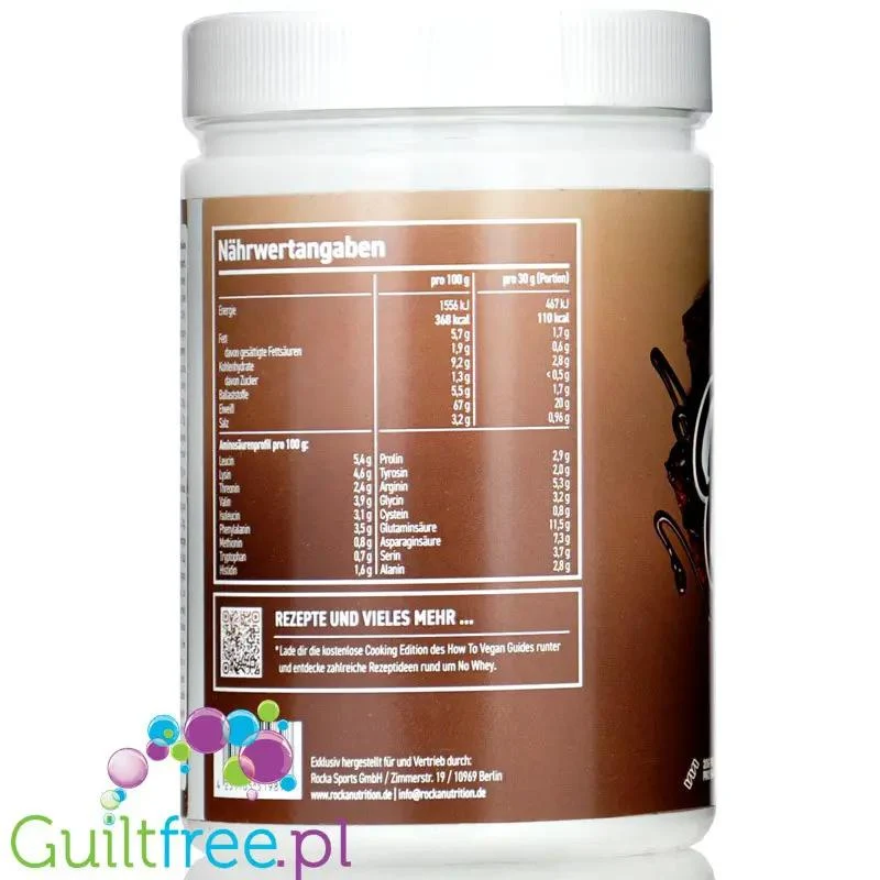 Rocka Nutrition NO WHEY Chocolate Brownie 0,3kg - wegańska odżywka białkowa 4 źródła białka, bez glutenu