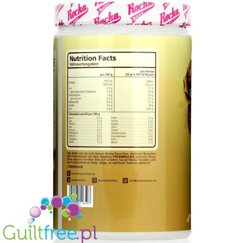 Rocka Nutrition Protein Shake Creamy Nougat 0,9kg - wegańska odżywka białkowa 4 źródeł białka