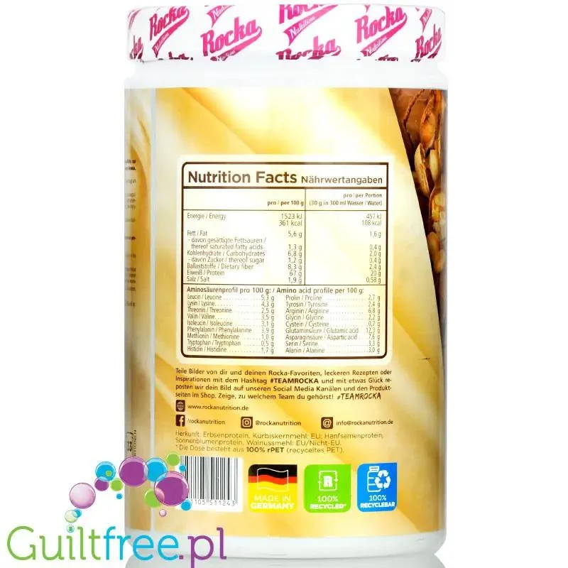 Rocka Nutrition Protein Shake Chocolate Peanut 0,9kg - wegańska odżywka białkowa 5 źródeł białka, bez laktozy i glutenu
