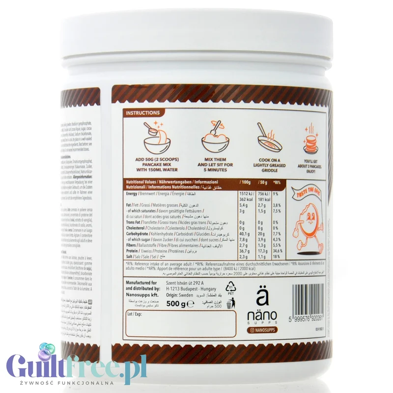 Nano Supps Protein Pancake Mix, Double Chocolate 500g - bezglutenowe naleśniki białkowe z czekoladą
