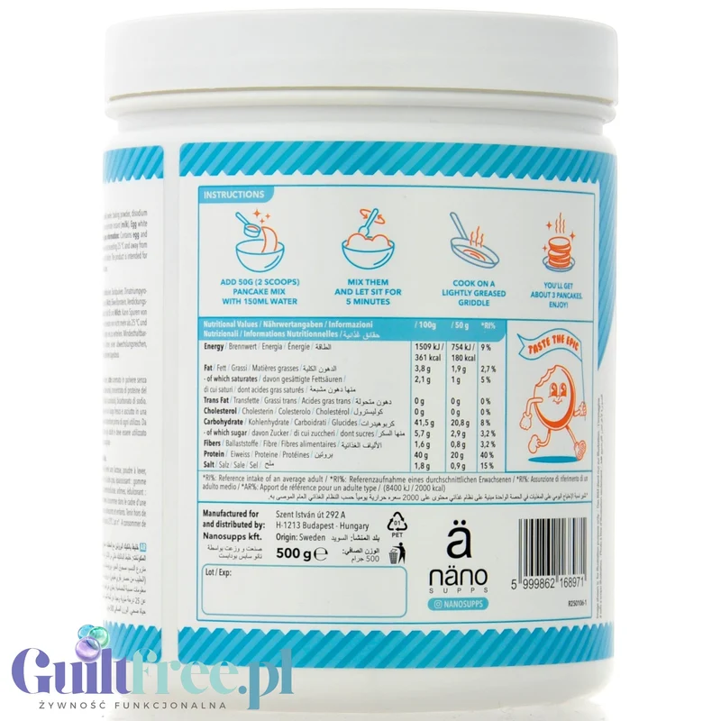 Nano Supps Protein Pancake Mix, Vanilla 500g - bezglutenowe naleśniki proteinowe o smaku waniliowym