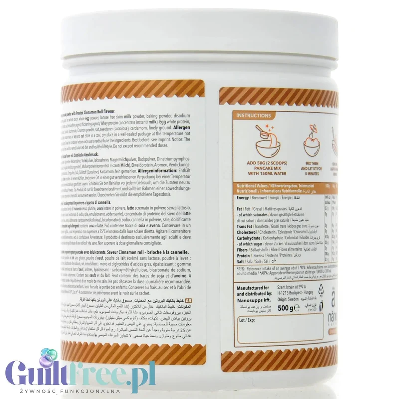 Nano Supps Protein Pancake Mix, Frosted Cinnamon Roll 500g - bezglutenowe naleśniki białkowe o smaku cynamonki