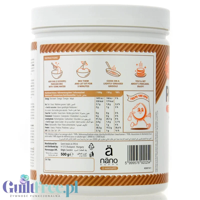 Nano Supps Protein Pancake Mix, Frosted Cinnamon Roll 500g - bezglutenowe naleśniki białkowe o smaku cynamonki
