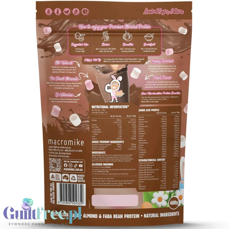 Macro Mike Choc Marshmallow Easter Egg Premium Almond Protein - wegańska migdałowa odżywka białkowa bez glutenu i sukralozy