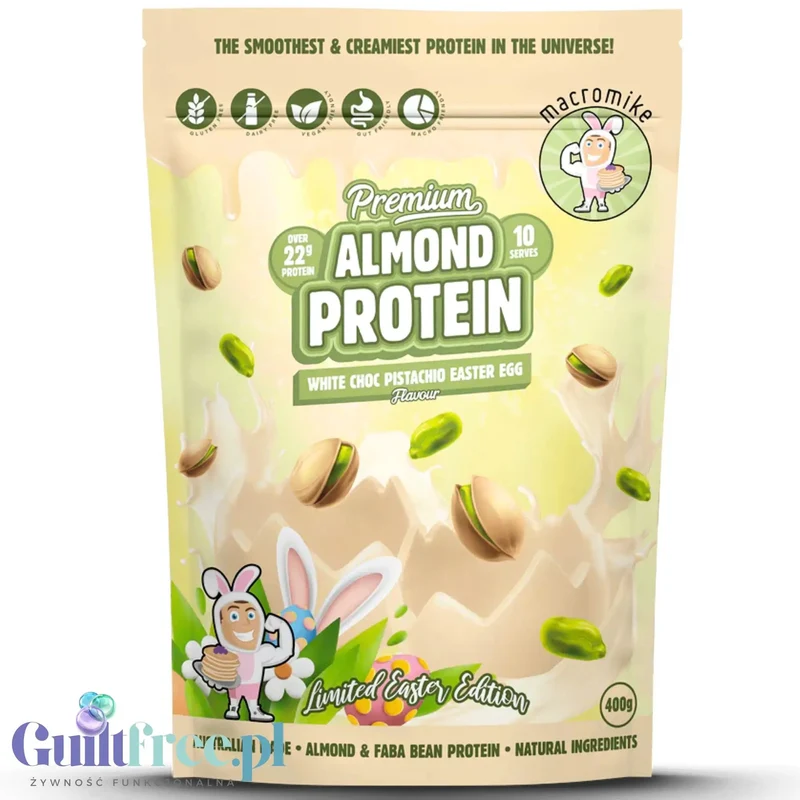 Macro Mike White Choc Pistachio Easter Egg Premium Almond Protein - wegańska migdałowa odżywka białkowa bez glutenu i sukralozy