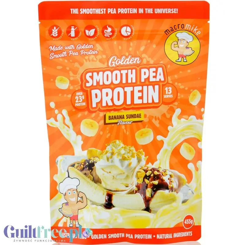 Macro Mike Pea Plant Protein, Banana Sundae 455g - wegańska turbo kremowa odżywka bez glutenu, mleka i sukralozy