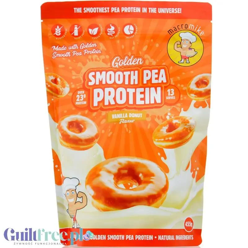 Macro Mike Pea Plant Protein, Vanilla Donut 455g - wegańska turbo kremowa odżywka bez glutenu, mleka i sukralozy