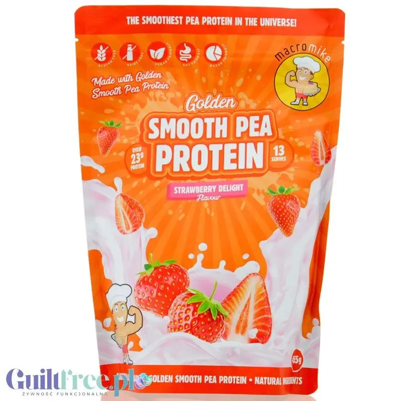 Macro Mike Pea Plant Protein, Strawberry Delight 455g - wegańska turbo kremowa odżywka bez glutenu, mleka i sukralozy