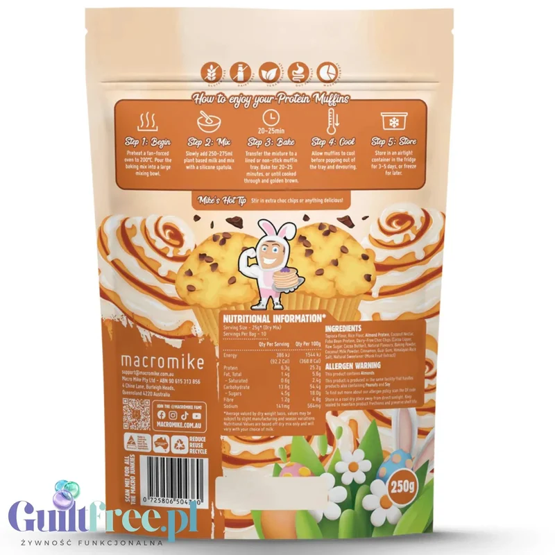 Macro Mike Choc Chip Cinnamon Scroll Protein Muffin Baking Mix - mieszanka do przygotowania wegańskich proteinowych bułeczek