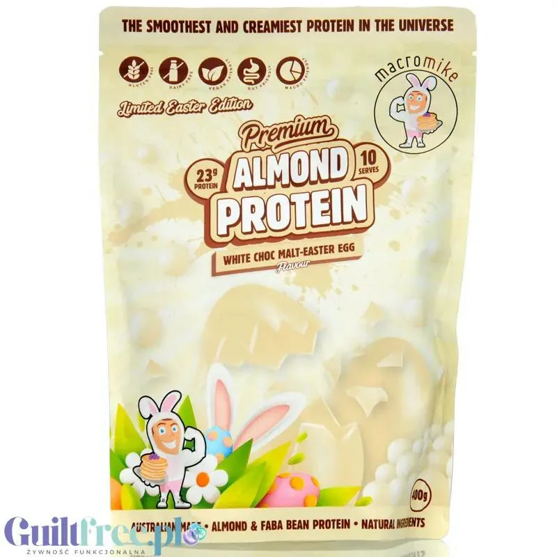 Macro Mike White Choc Malt-Easter Egg Premium Almond Protein - wegańska migdałowa odżywka białkowa bez glutenu i sukralozy